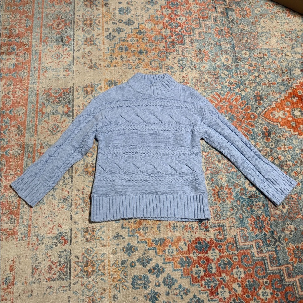 Haven Well Within blue cotton chunky cable knit crewneck sweater